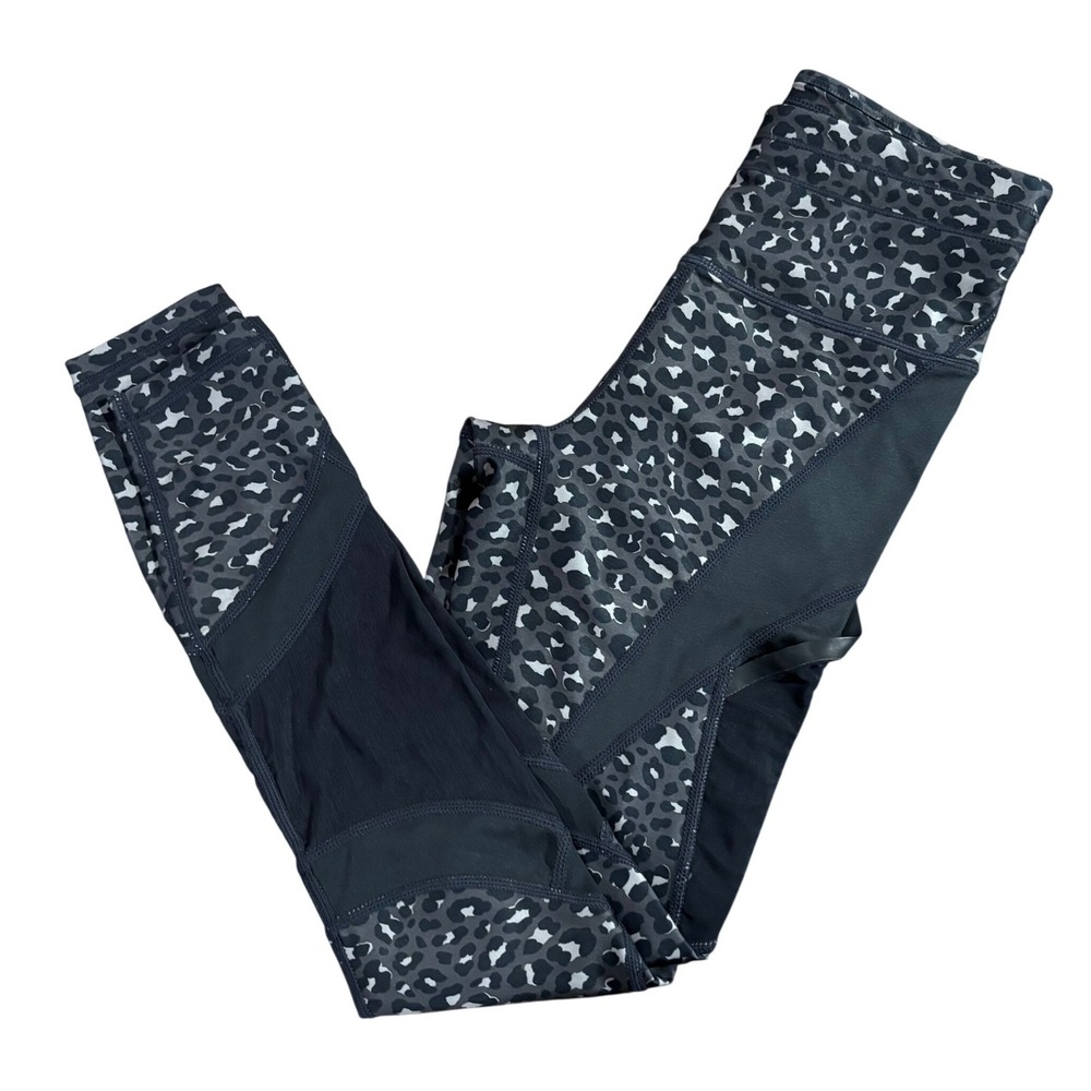 FABLETICS UltraCool Leggings Womens XXS Black Gray Leopard Mesh Side Pockets